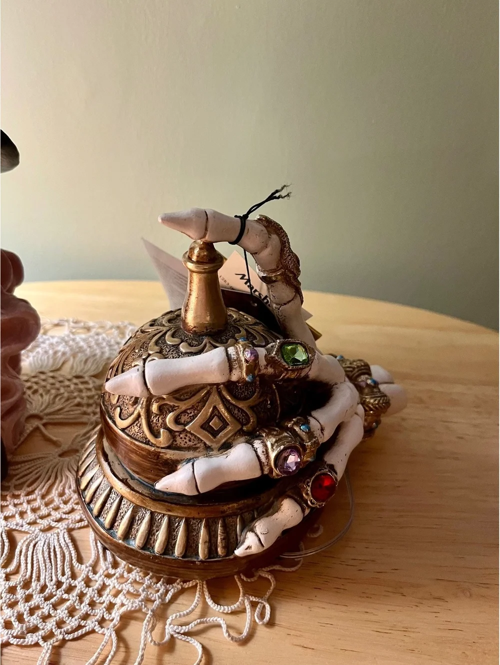Decorative Witch Bust with Bubblegum and Skeleton Hand Bell
